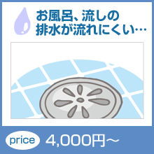 お風呂、流しの排水が流れにくい　4,000円～